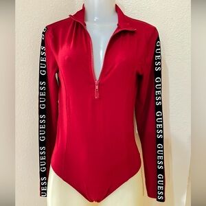 GUESS LS Damarion Bodysuit Blouse, Jet Wine Red New with Tags